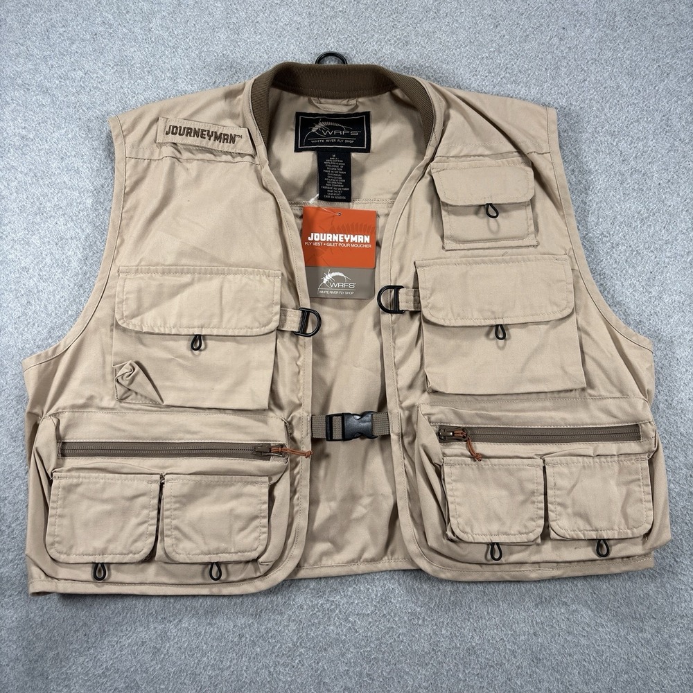WRFS White River Fly Shop Men's Medium Journeyman Fly Fishing Vest Tan - NWT